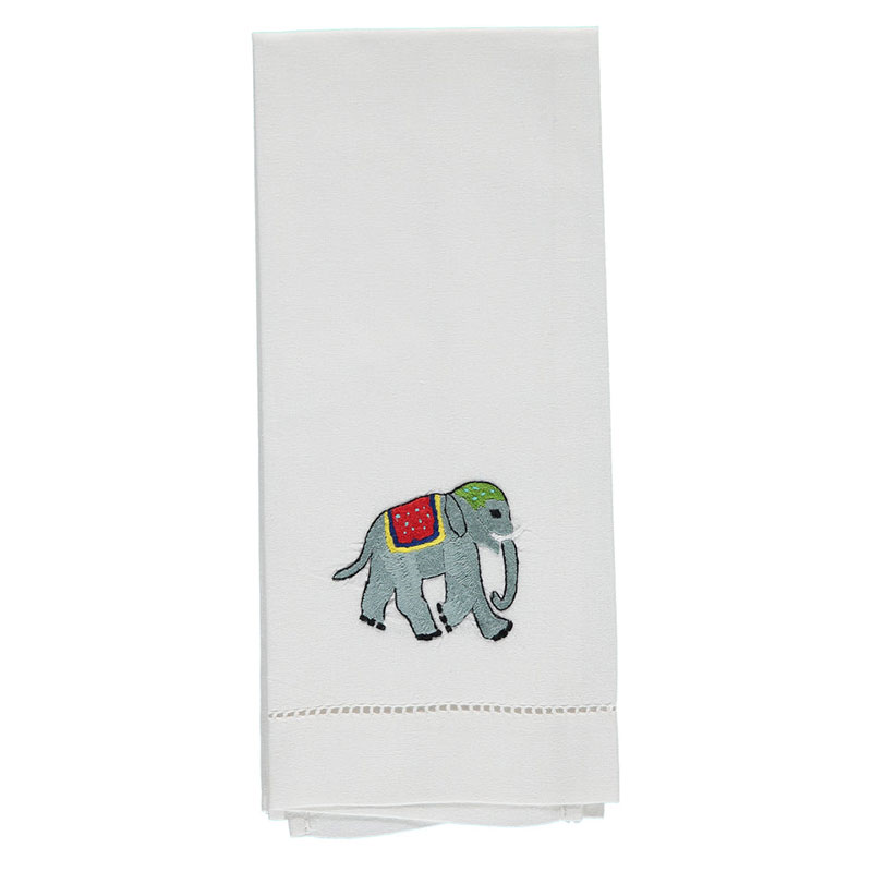 Elephant Hand Towel, 38 x 58cm, White/Green/Blue-2