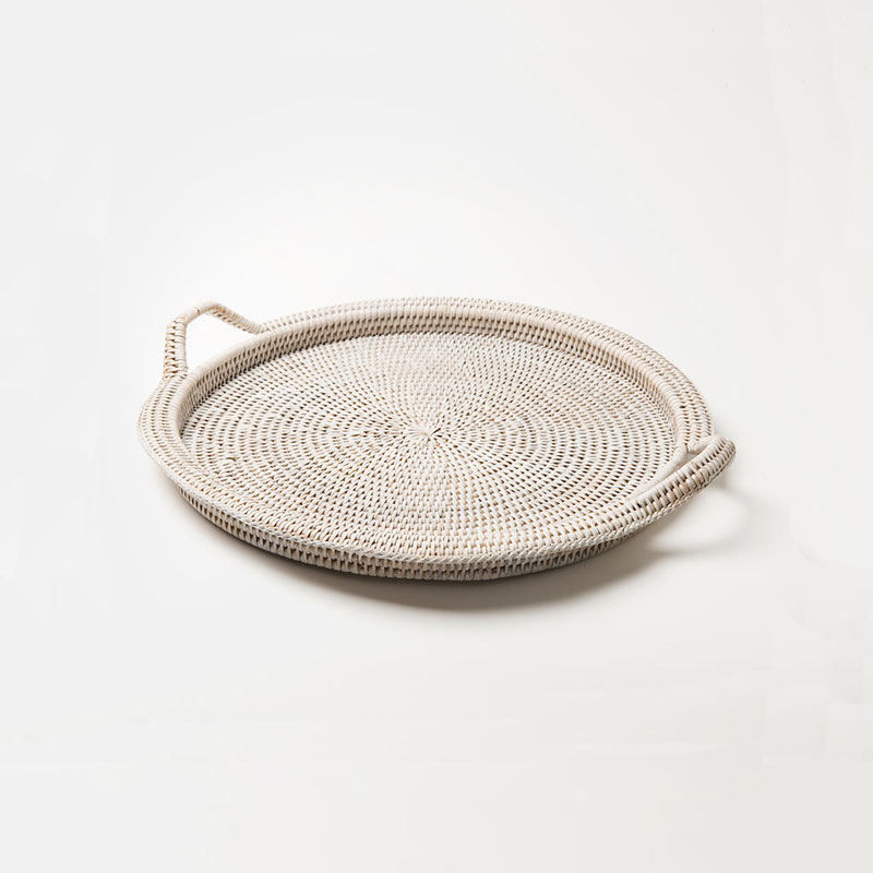 Inle Rattan Tray, D40cm, White-0