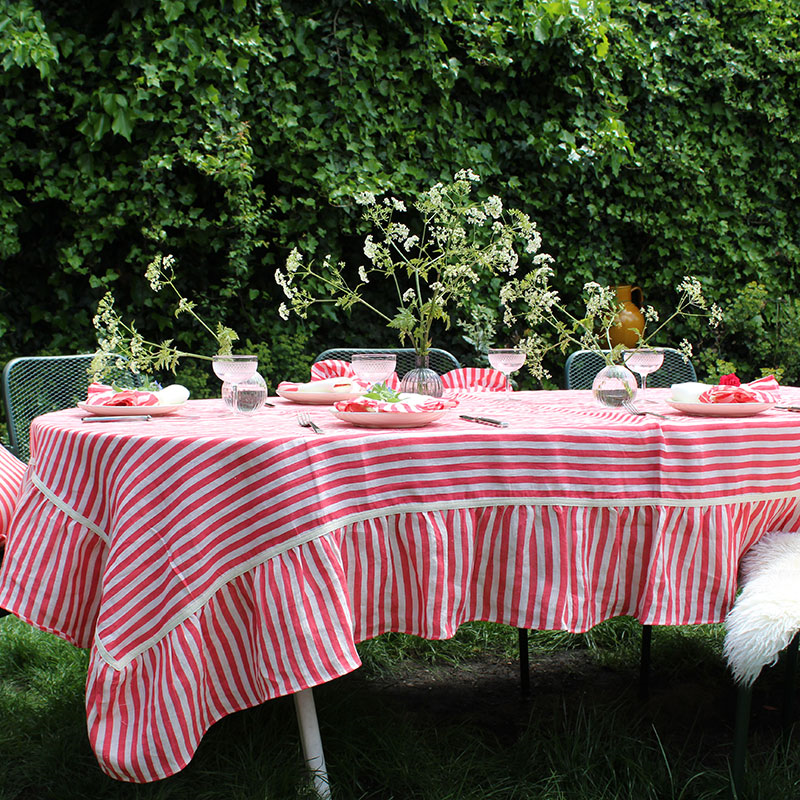 Candy Stripe Table cloth, 240cm x 150cm, Cherry Red-0