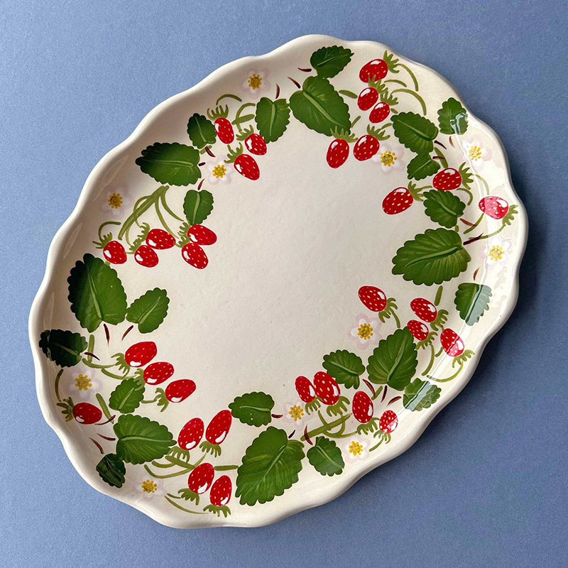 Minnie-Mae Studio Woodland Strawberry Serving Platter, 27cm x 21cm, Multi-0