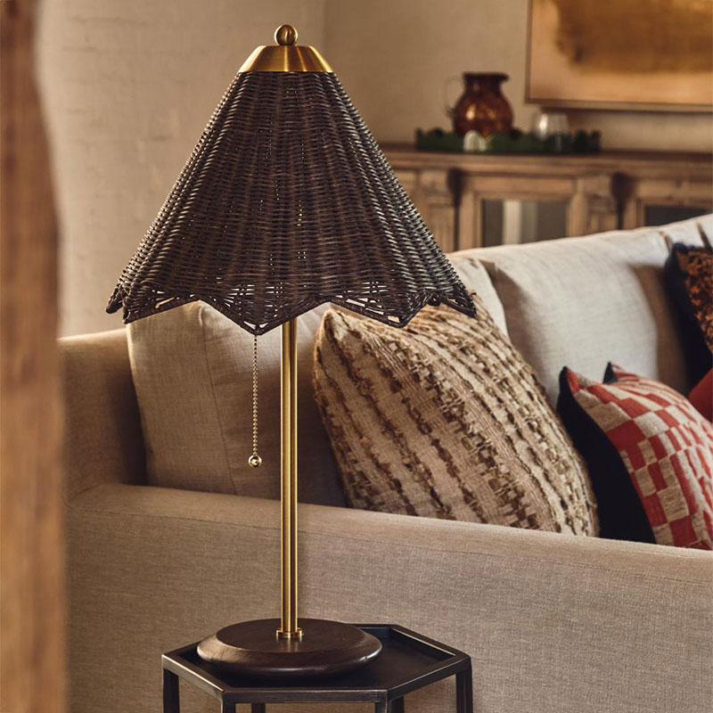 Ravindra Rattan Table Lamp with Shade, H64cm, Espresso-0