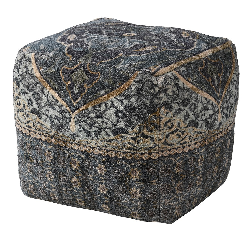 Handlooomed Patterned Pouffe, 50 x 50cm, Blue-0