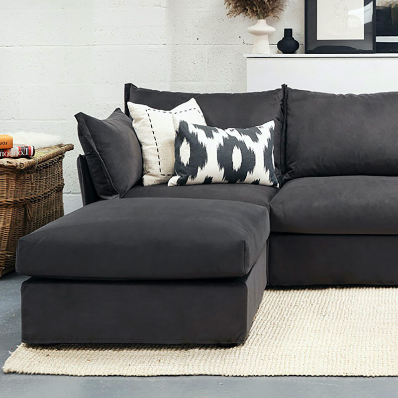 Model 06 Velvet 2 Seater Sofa With Chaise, Charcoal-2