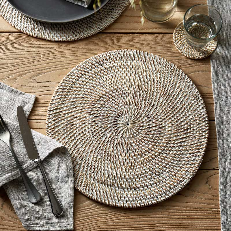 Round Placemat, 34cm, Whitewashed Rattan-0