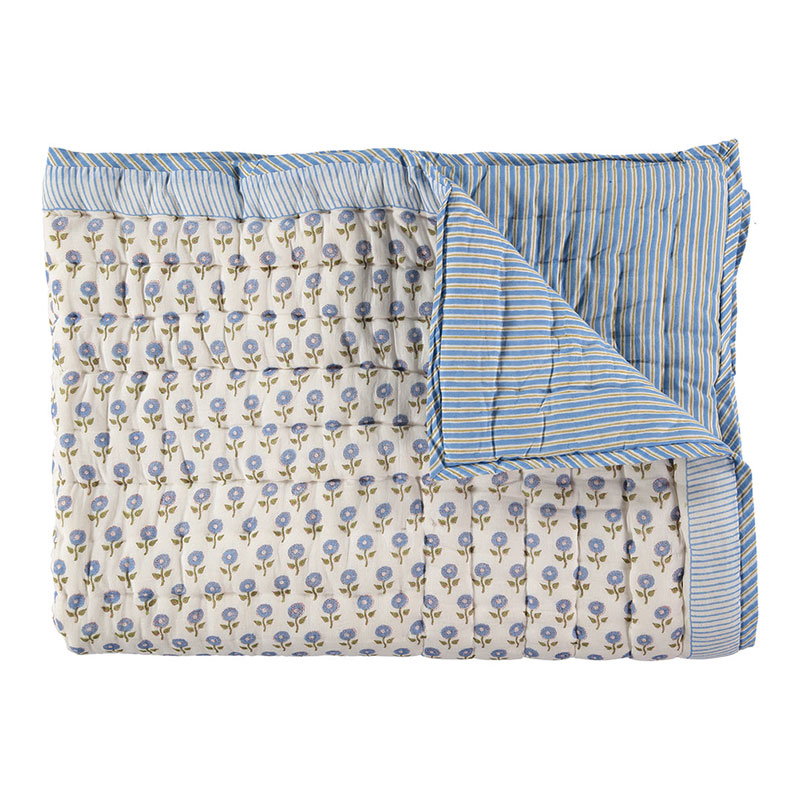 Daisy Double Quilt, Blue-1