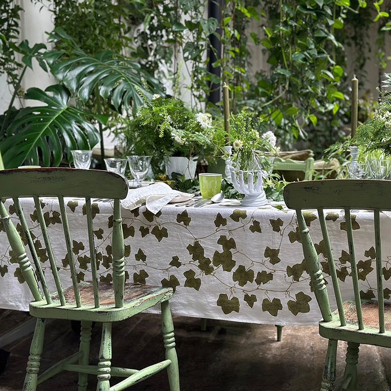 Ivy Herbarium Linen Tablecloth, 165 x 300cm, Green-5