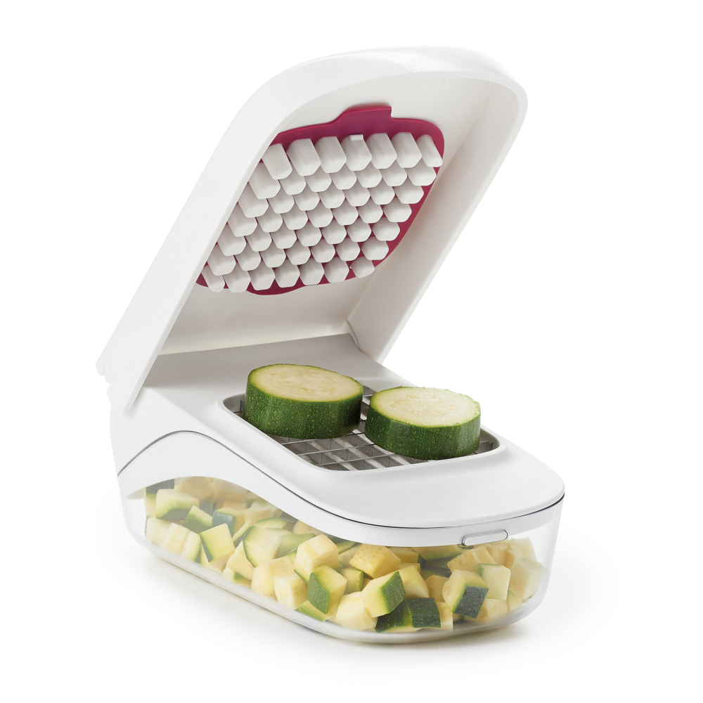 Vegetable chopper with easy pour opening-13