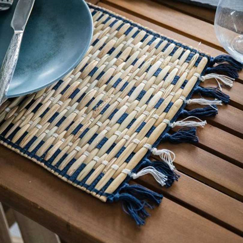 Napier Grass Set of 4 Grass Woven Placemats, 30 x 23cm, Natural/Black-0