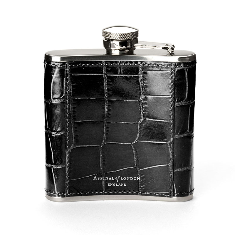 Classic Hip Flask, H11.5 x W9.5cm, Black Croc-0