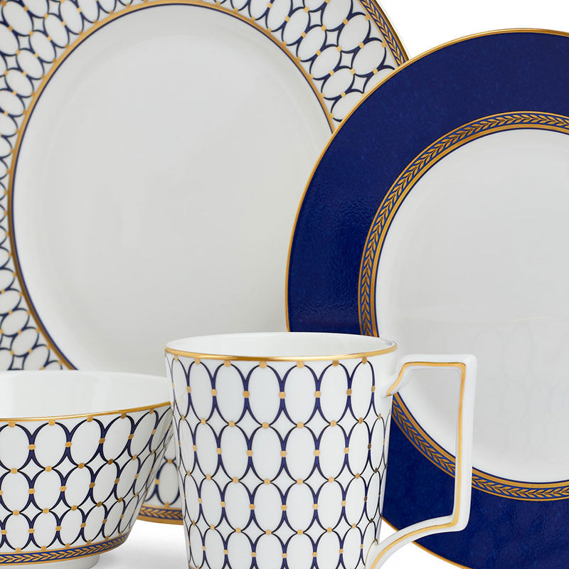 Renaissance Gold 4 piece dinnerware set, White-6