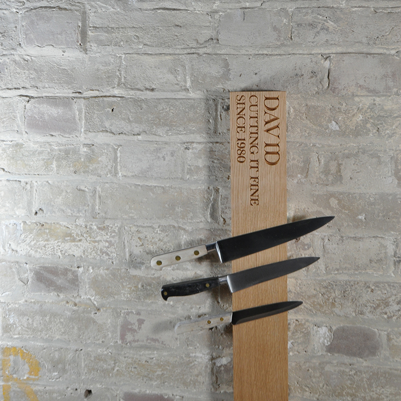 Personalised wall mounted magnetic knife rack, 55 x 9 x 3.5cm, oak-0