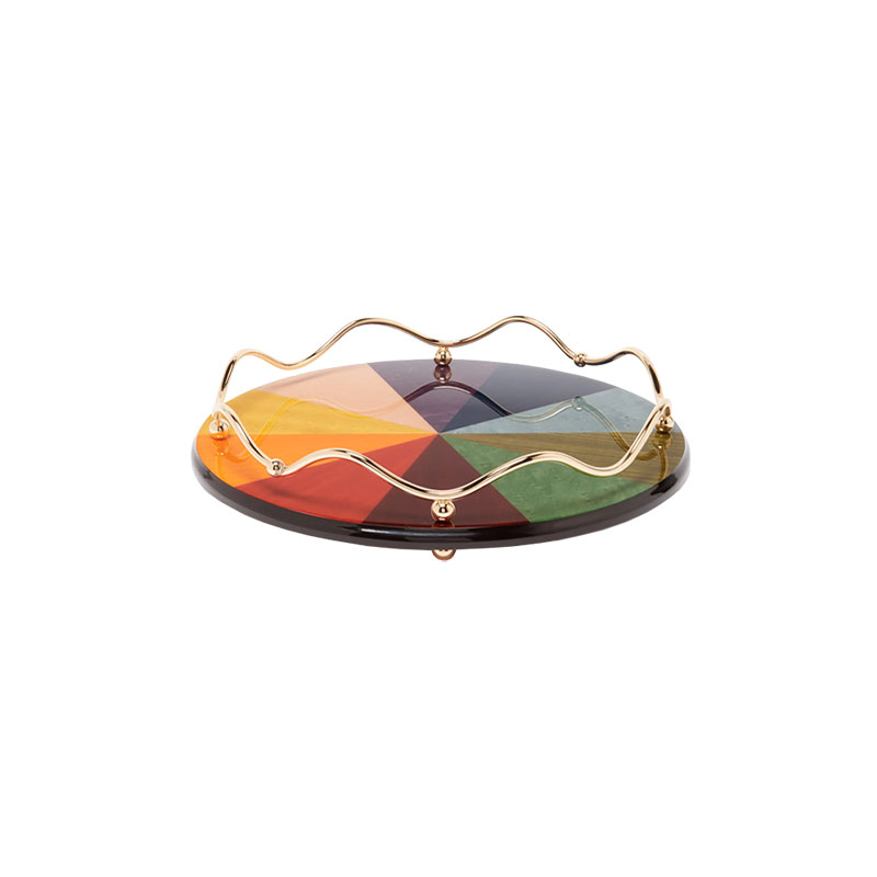 Rainbow Lacquer Tray, D28cm, Multi-1