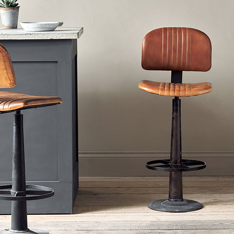 Narwana Bar Chair, Aged Leather & Iron-2