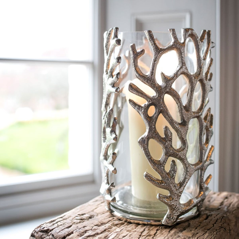 Coral Hurricane lantern - small, 23 x 16cm, Clear/Silver-1