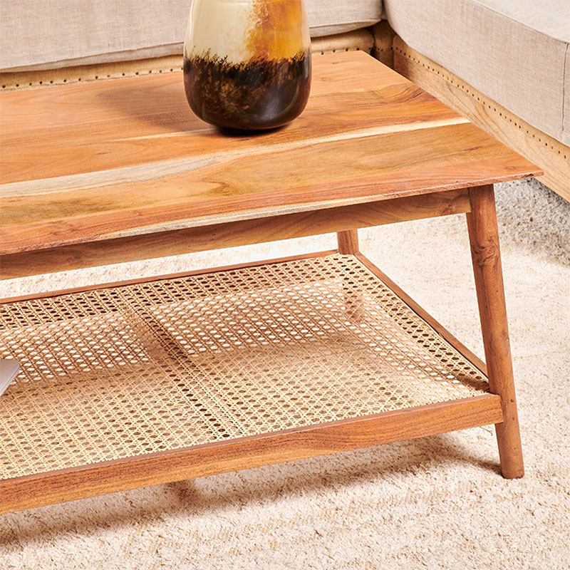 Erabar Acacia & Cane Coffee Table, Natural-3