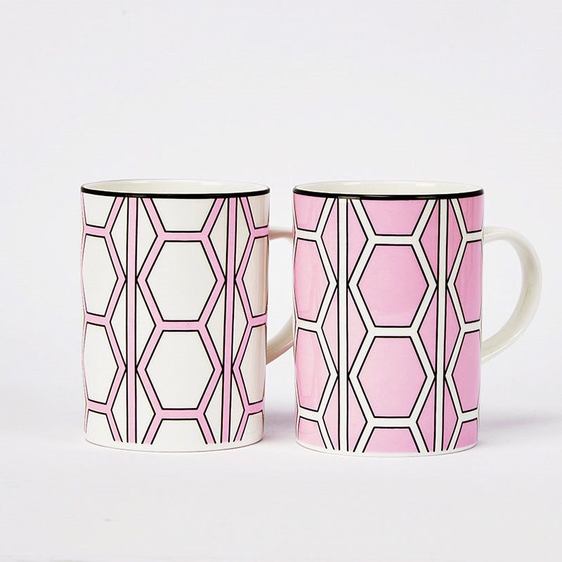 Hex & Hoop Set of 4 Mugs, 350ml, Pink-4