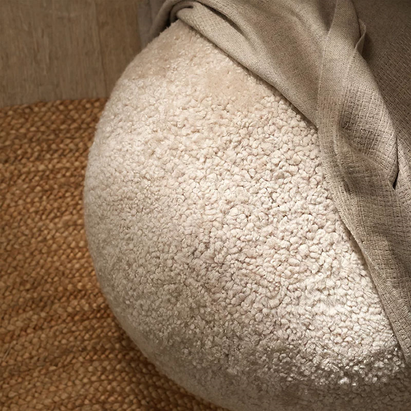 Sheepskin Cosy Pouffe, H35 x D60cm, Oatmeal-3