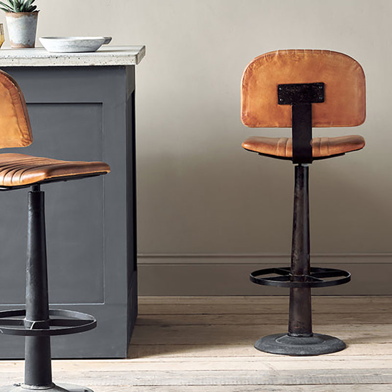 Narwana Bar Chair, Aged Leather & Iron-7