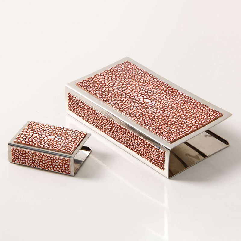 Large Match Box Holder, 13 x 7cm, Coral Shagreen-1