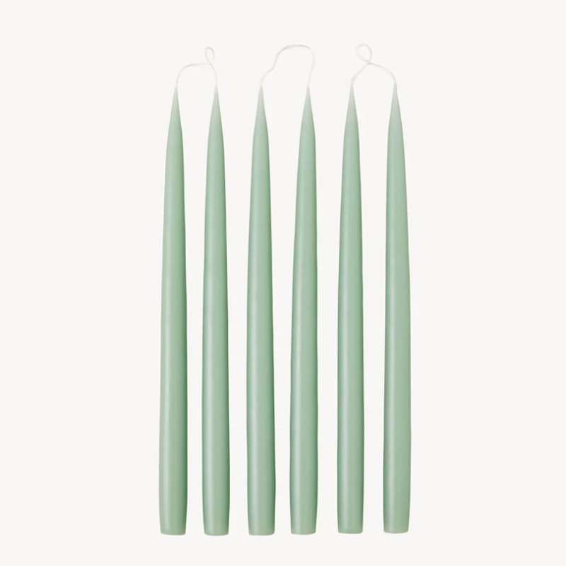 Set of 6 Tapered Dinner Candles, H35cm, Sage Green-0