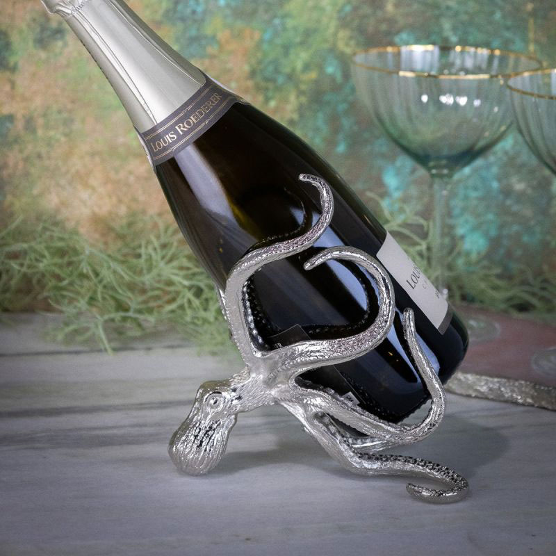 Octopus Wine Bottle Holder, L14.5 x W13 x H17cm, Silver-3