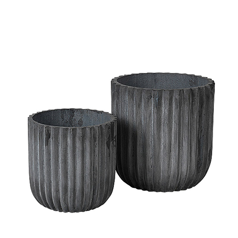 Fiber Set of 2 Planters, D37 x H37cm, Charcoal-0