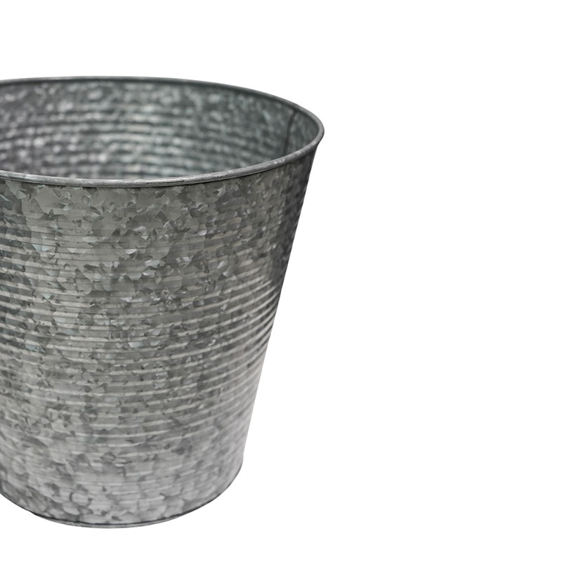 Galvanised Ribbed Planter, D37cm, Silver-2