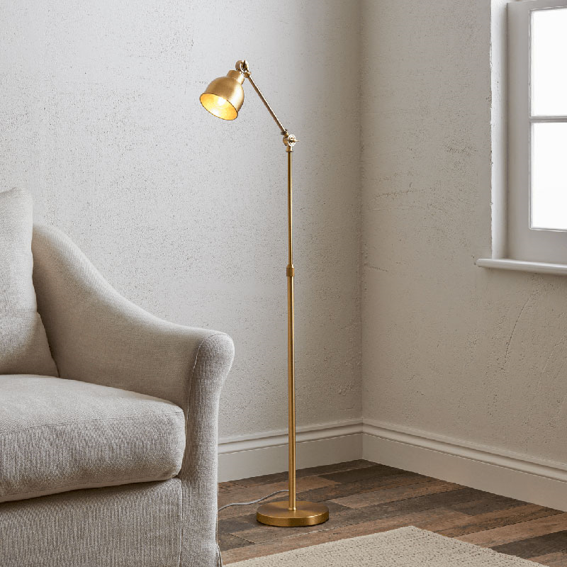 Brompton Reading Floor Lamp, H133cm, Antique Brass-0