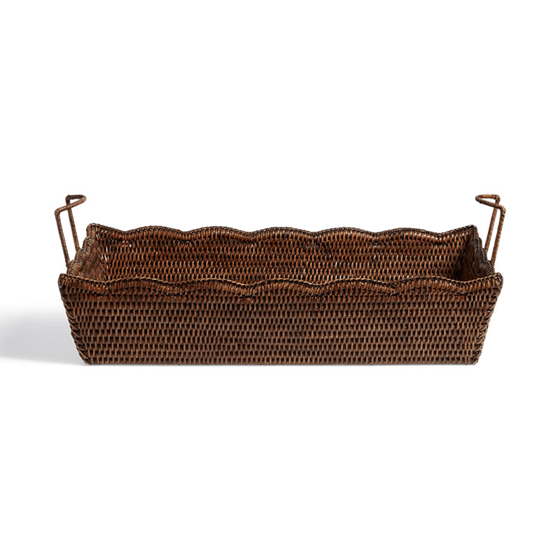 Talasa Rectangular Rattan Basket, H19cm x W58cm x D39cm, Antique Brown-1