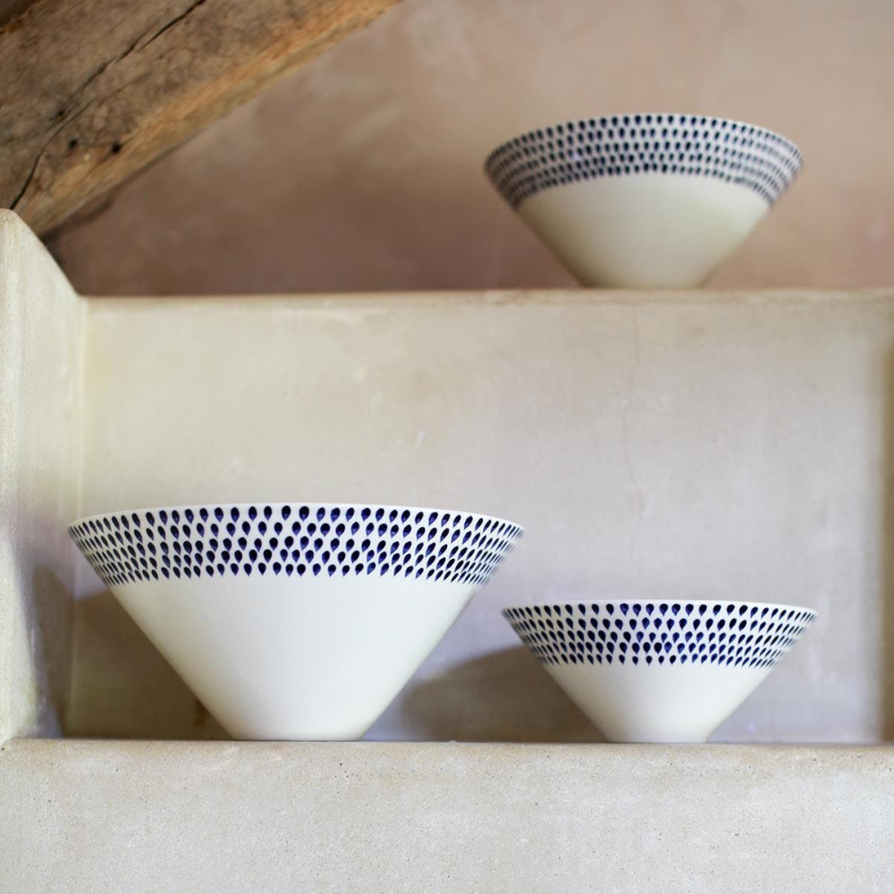 Indigo Drop Serving Bowl, D30cm, Cream and Indigo-2