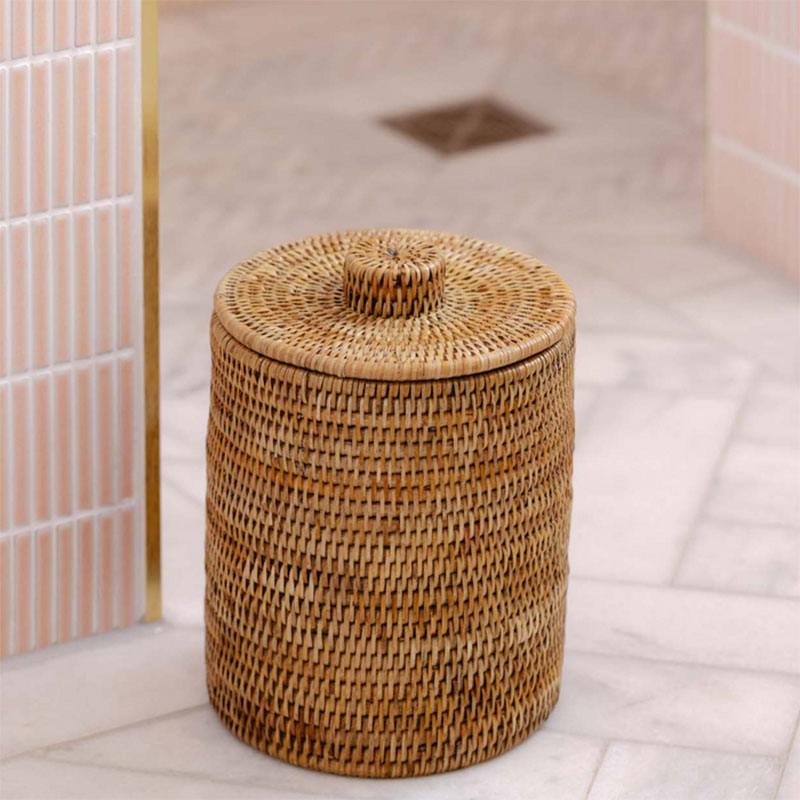 Rattan Bathroom Bin, H27cm, Natural-0