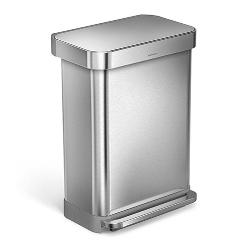 Rectangular pedal bin, H65.5cm - 55 litre, Brushed Stainless Steel-1