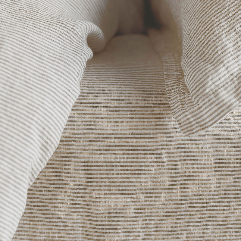 Sid Stripe Linen Fitted Sheet, Double, Natural Stripe-0