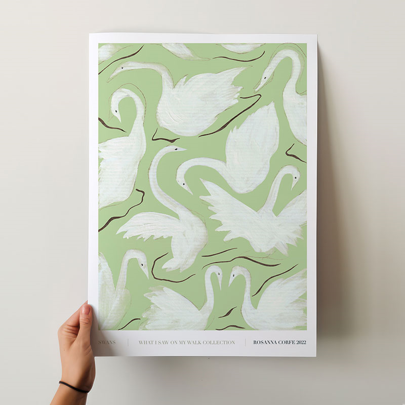 Swans Recycled Paper Print, A3, Green-2