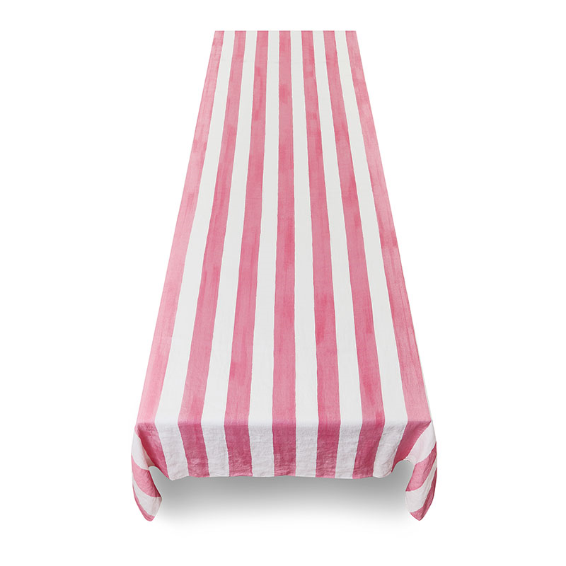 Stripe Linen Tablecloth, 300cm x 165cm, Rose Pink-2