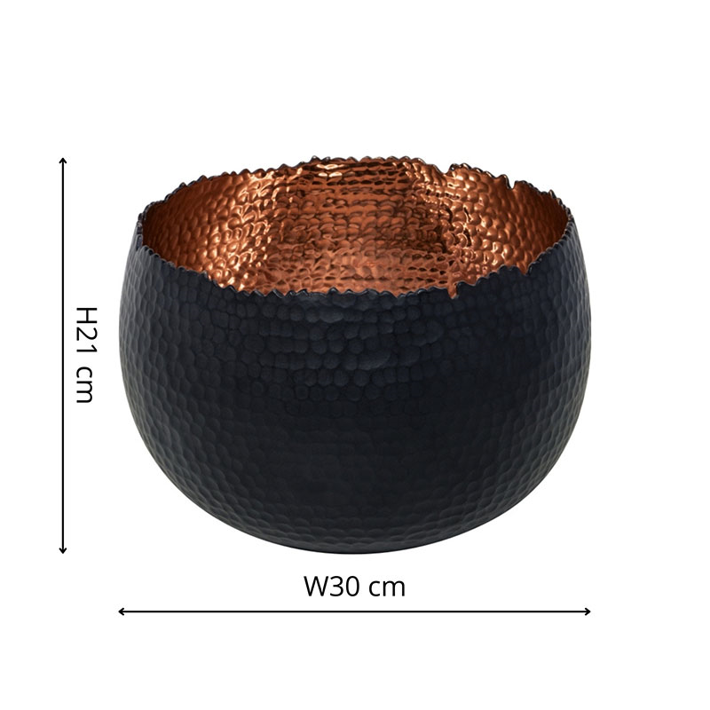 Hammered Bowl planter, H21 x W30 x D30cm, Black/Copper-5