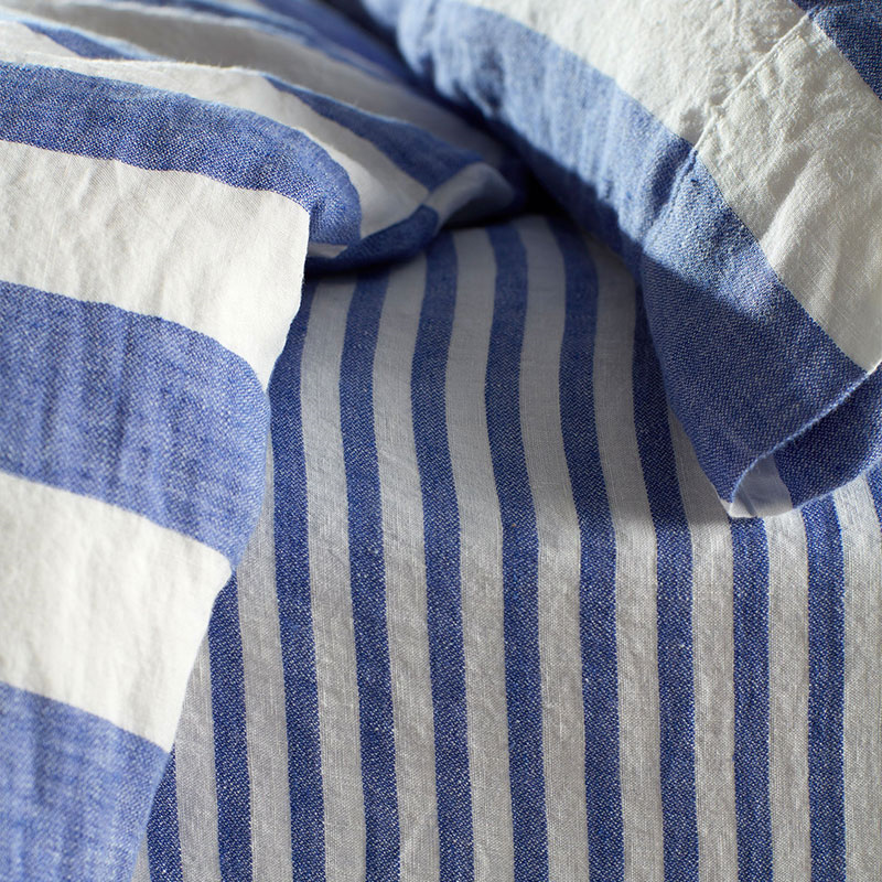 Cora Stripe Linen Fitted Sheet, Double, Cobalt-0