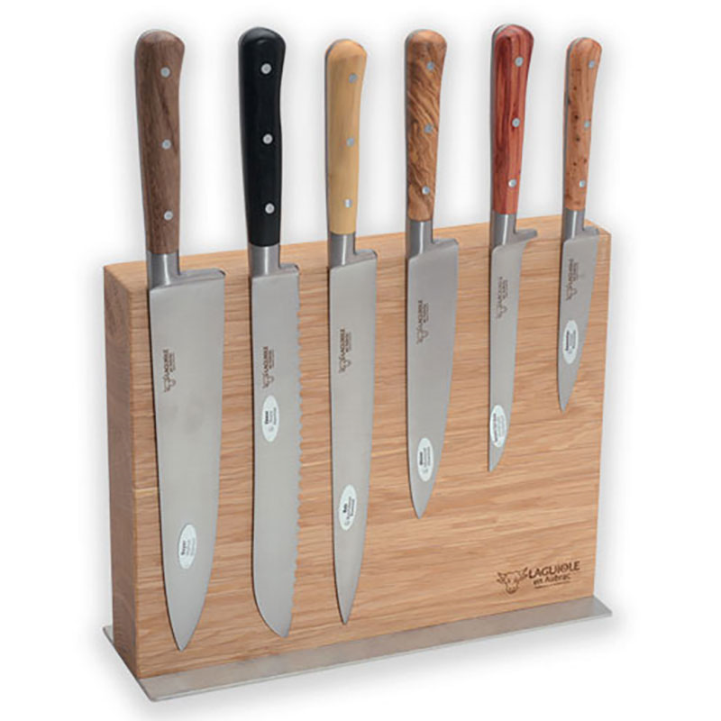 Magnetic Oak Knife Block, 6 Knives, Mixed Wood-1