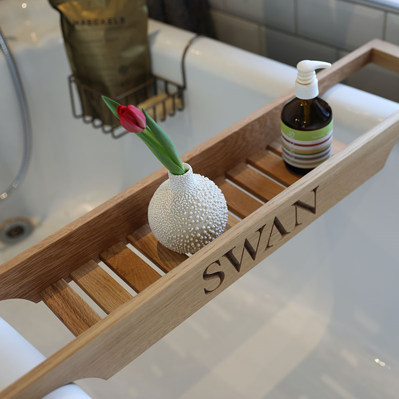 Personalised Slatted Bath Bridge, Oak-2