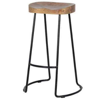 Bar Stool, Wooden Top, 76 x 50 x 46cm, Black-0