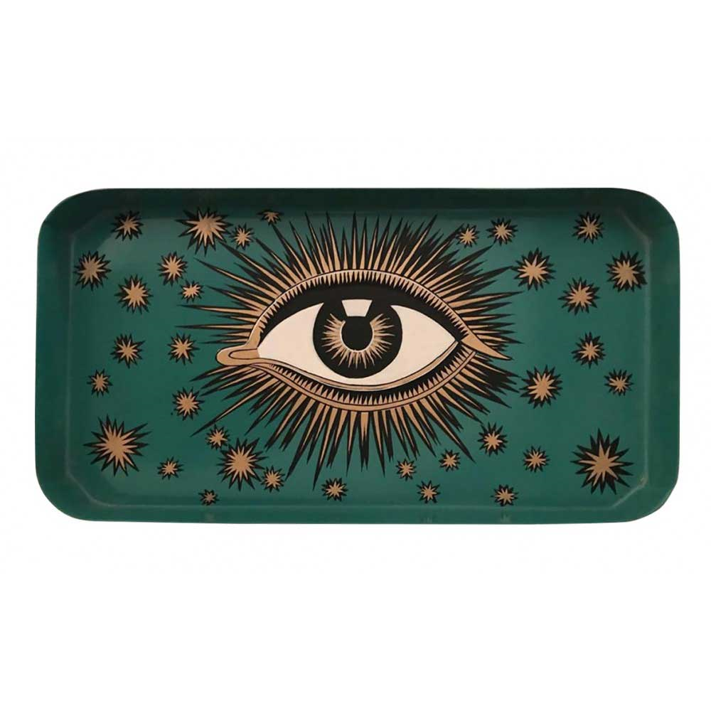 Eye Rectangular Handpainted Iron Tray, 32 x 17cm, Green-0