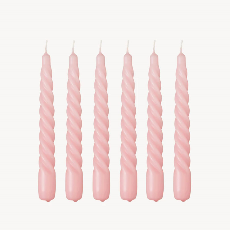 Twist Set of 6 Dinner Candles, H20cm, Baby Pink-0