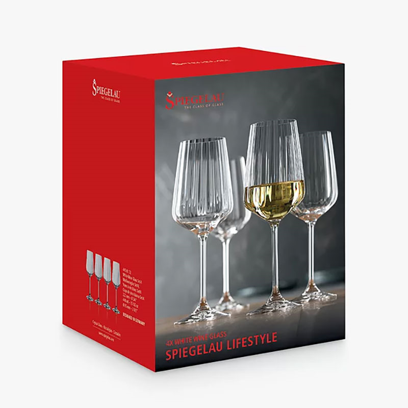 LifeStyle Set of 4 White Wine Glasses, 440ml, Clear-3