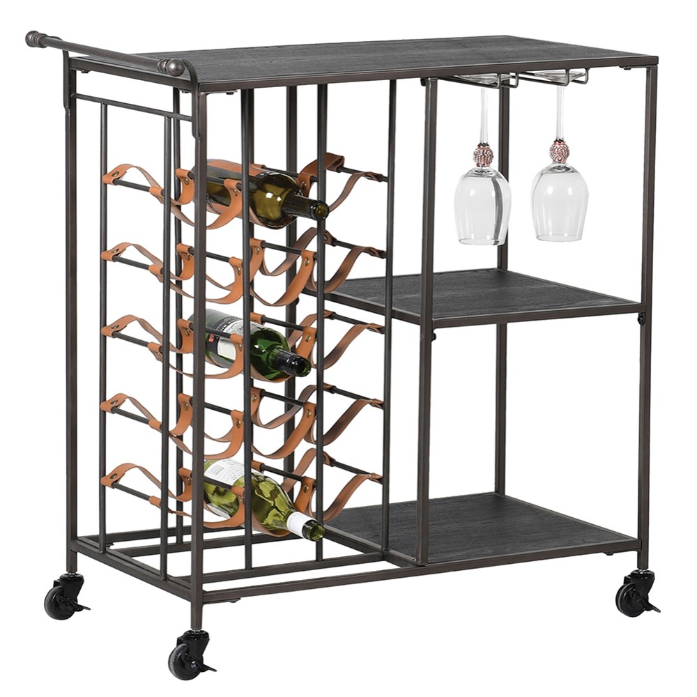 Metal Wine Rack and Trolley, 85 x 80 x 45cm, Black-0