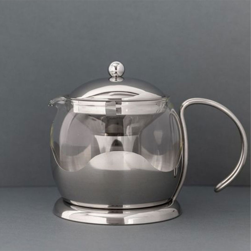 Izmir La Cafetière Izmir Polished Steel Glass Infuser Teapots, Four Cup, 4 Cup, Polished Stainless Steel-2