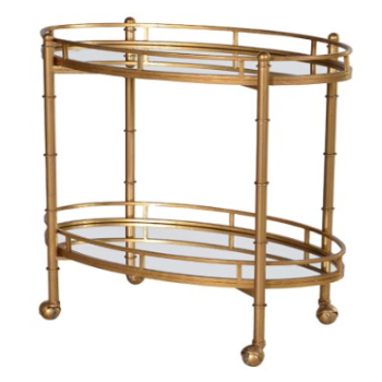 Drinks Trolley, Mirrored, 2 Tier, H80 x W81 x D45cm, Gold-0