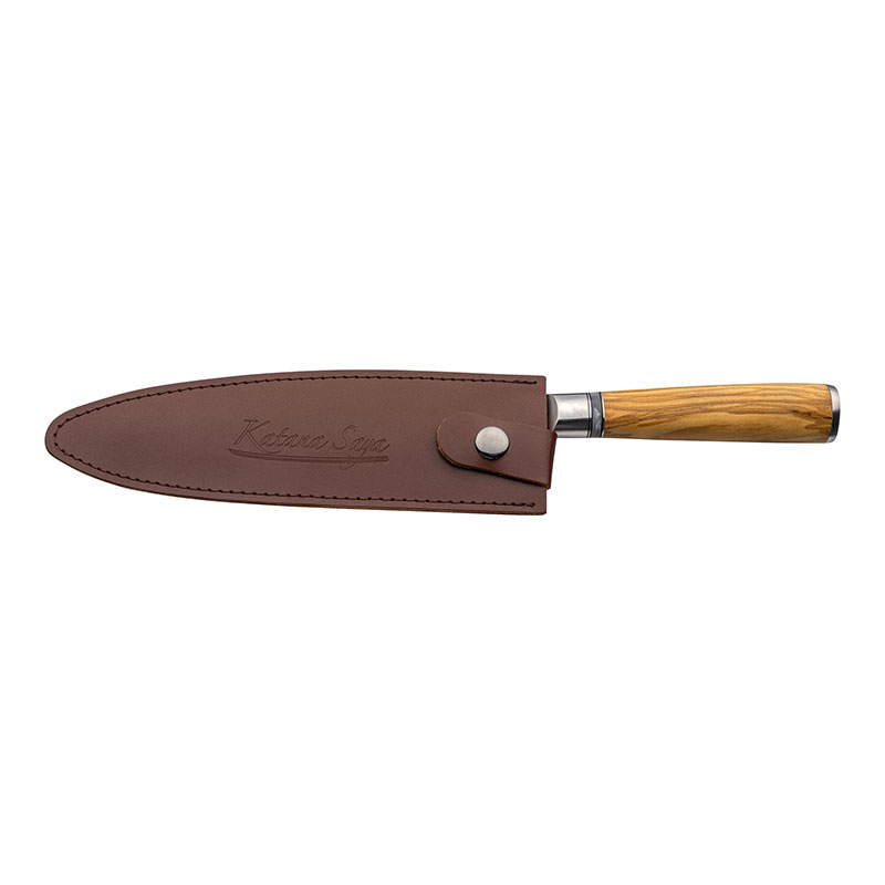 Katana Saya Olive Wood Bread Knife, 20cm Damascus Blade-1