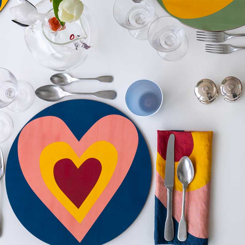 Heart Set of 6 Round Assorted Placemats, D34cm, Multi-7