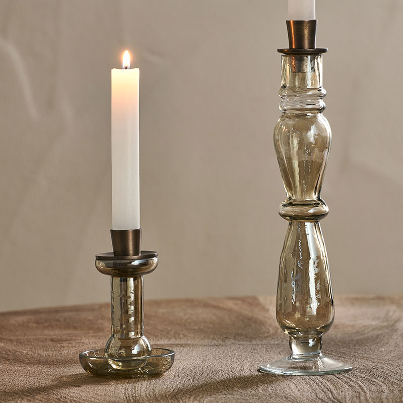 Tharad Recycled Glass Candle Holder, H28cm, Smoke-3