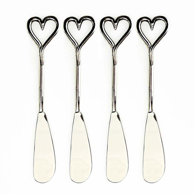 Love Heart Set of 4 Butter Knives, L15cm, Silver-1